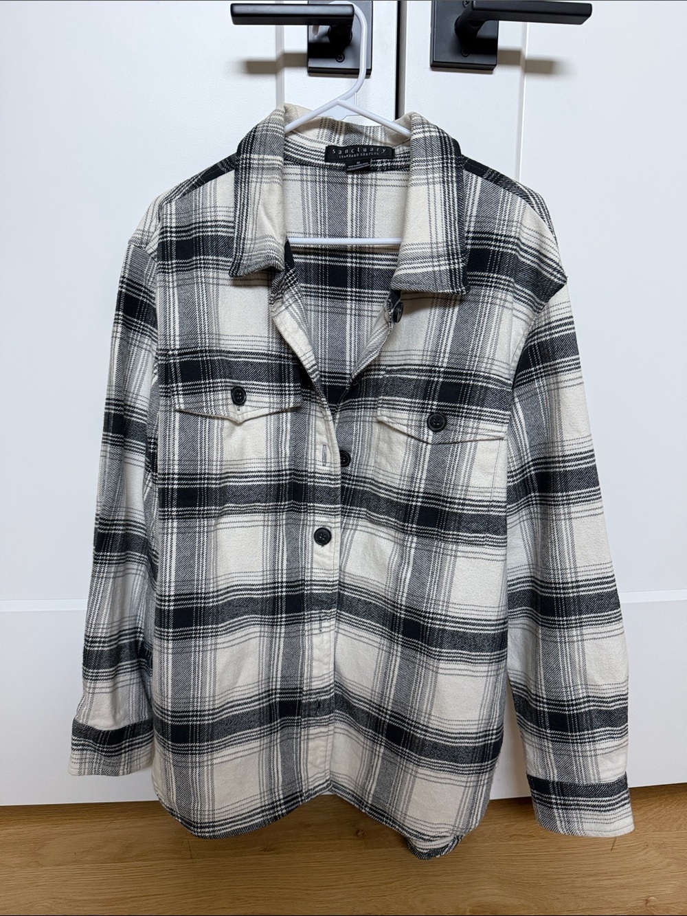 Sanctuary Black & Cream Plaid Utility Shacket